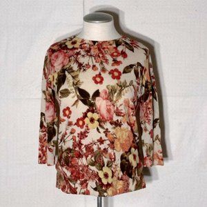 TALBOTS Petites Floral Fine Merino Wool Light  Sweater M